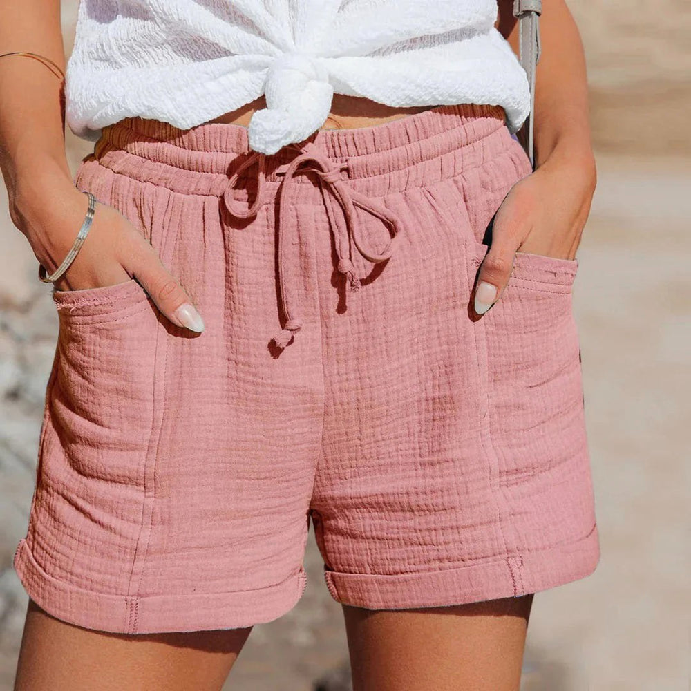 Kristy | Women's Lightweight Cotton Blend Shorts, Relaxed Fit Summer Shorts | Dressific | Roze