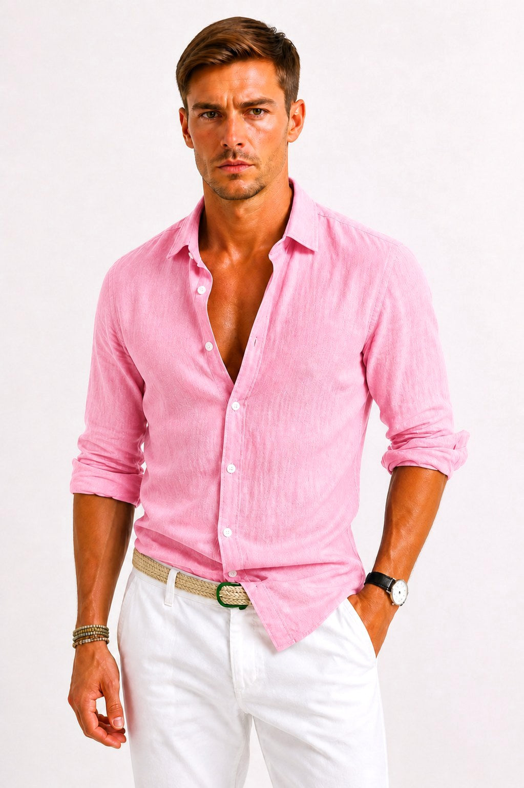 Lachie | Men's Linen Button-Down Shirt, Rolled Sleeve Oxford Shirt | Dressific | Purple