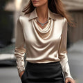 Lara | Women's V-Neck Shimmer Blouse, Elegant Shiny Blouse | Dressific | Champagne
