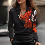 Lara | Women's V-Neck Shimmer Blouse, Elegant Shiny Blouse | Dressific | Black Floral Print