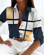Lauren | Women's Printed Short Sleeve Blouse, Lightweight Summer Top for Holidays and Casual Wear, Lightweight Summer Top for Holidays and Casual Wear - Gold