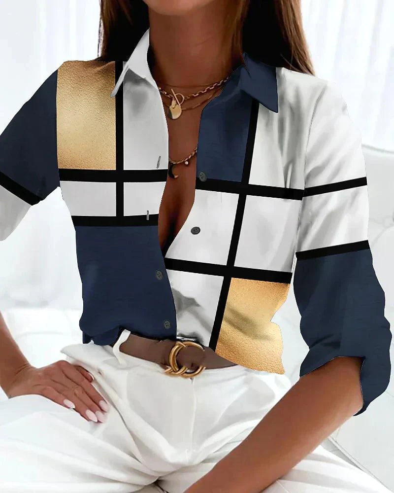 Lauren | Women's Printed Short Sleeve Blouse, Lightweight Summer Top for Holidays and Casual Wear, Lightweight Summer Top for Holidays and Casual Wear - Gold