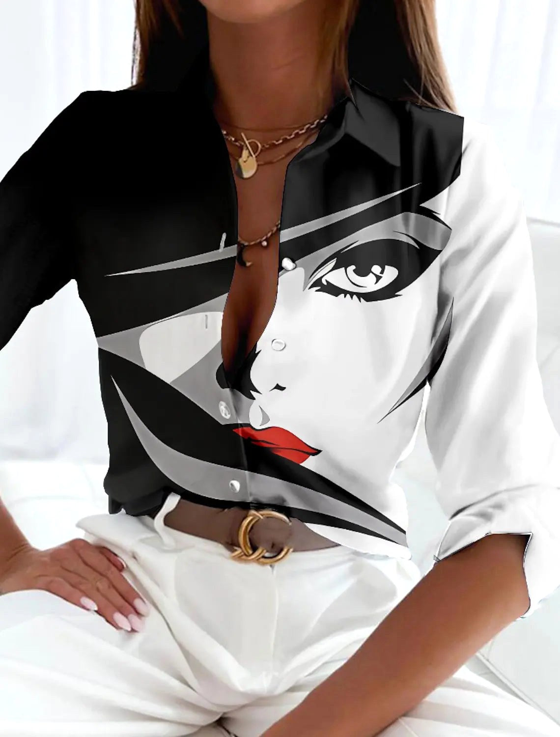 Lauren | Women's Printed Short Sleeve Blouse, Lightweight Summer Top for Holidays and Casual Wear, Lightweight Summer Top for Holidays and Casual Wear - Black White
