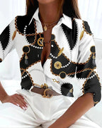 Lauren | Women's Printed Short Sleeve Blouse, Lightweight Summer Top for Holidays and Casual Wear, Lightweight Summer Top for Holidays and Casual Wear - Black