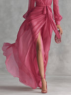 Lauren | Women's V-Neck Tie-Waist Chiffon Maxi Dress, Flattering Summer Dress for Holidays and Everyday Wear, Flattering Summer Dress for Holidays and Everyday Wear - image 4