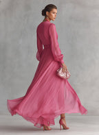 Lauren | Women's V-Neck Tie-Waist Chiffon Maxi Dress, Flattering Summer Dress for Holidays and Everyday Wear, Flattering Summer Dress for Holidays and Everyday Wear - image 5