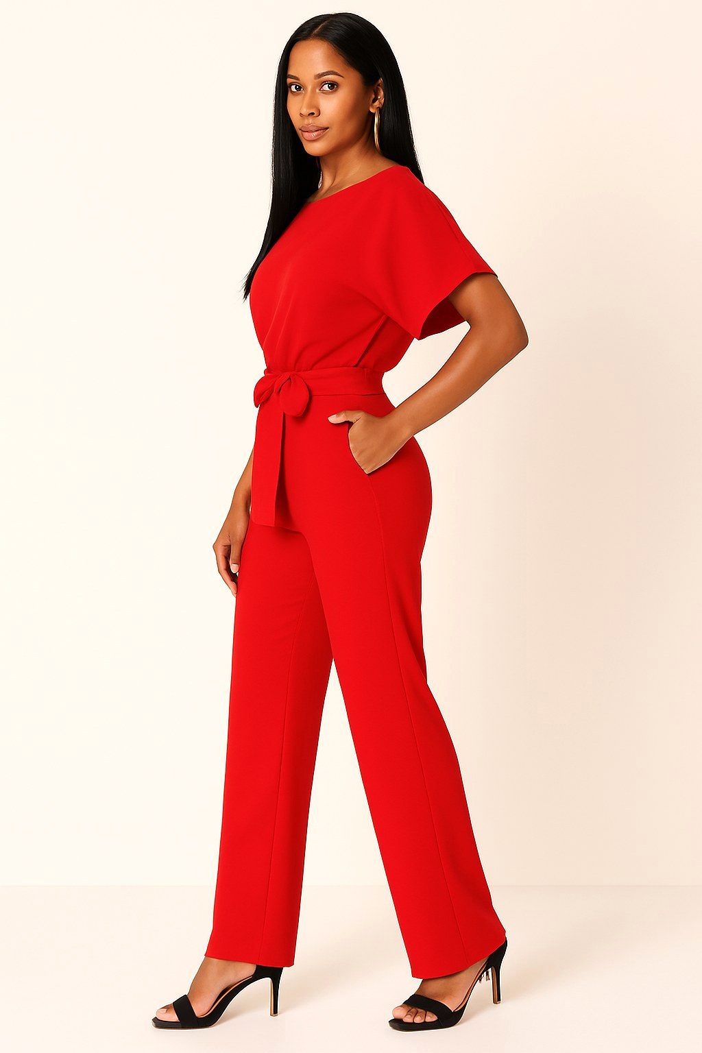 Liana | Women's Ponte Knit Batwing Jumpsuit, Relaxed-Fit One-Piece | Dressific