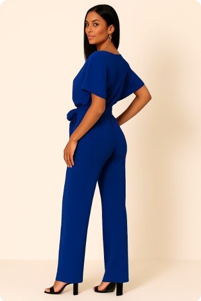 Liana | Women's Ponte Knit Batwing Jumpsuit, Relaxed-Fit One-Piece | Dressific | Red