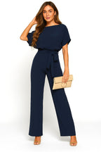 Liana | Women's Ponte Knit Batwing Jumpsuit, Relaxed-Fit One-Piece | Dressific | Mustard