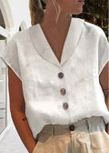 Lily | Women's Linen Top with V-Neckline, Cap Sleeve Blouse | Dressific | White