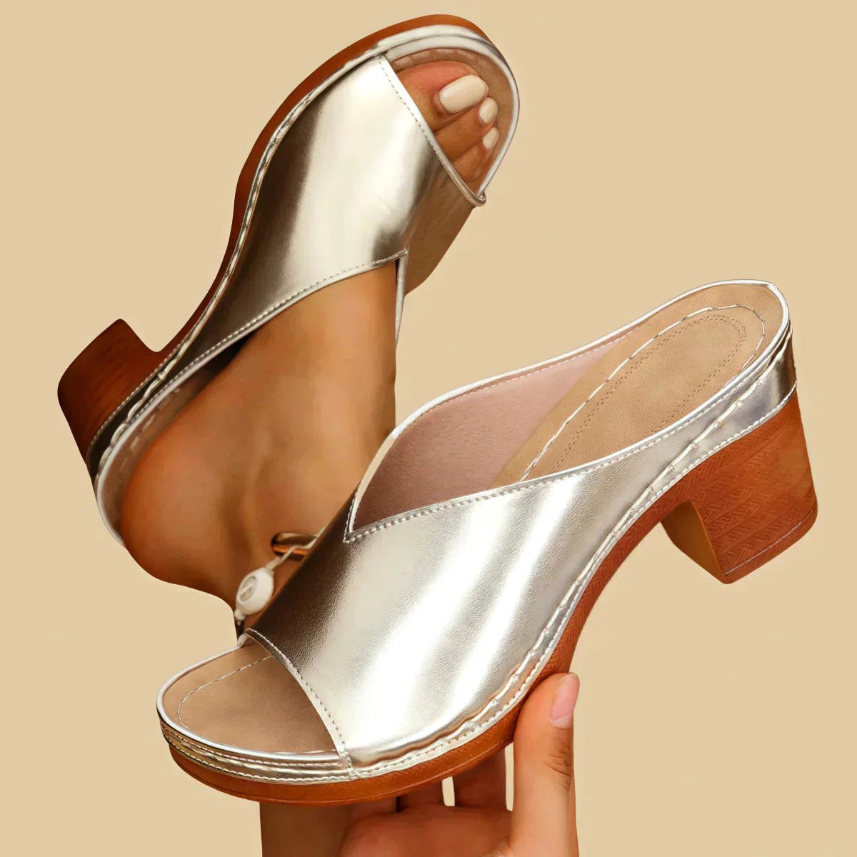 Lisa | Women's Orthopedic Sandals with Thick Supportive Heels - Gold