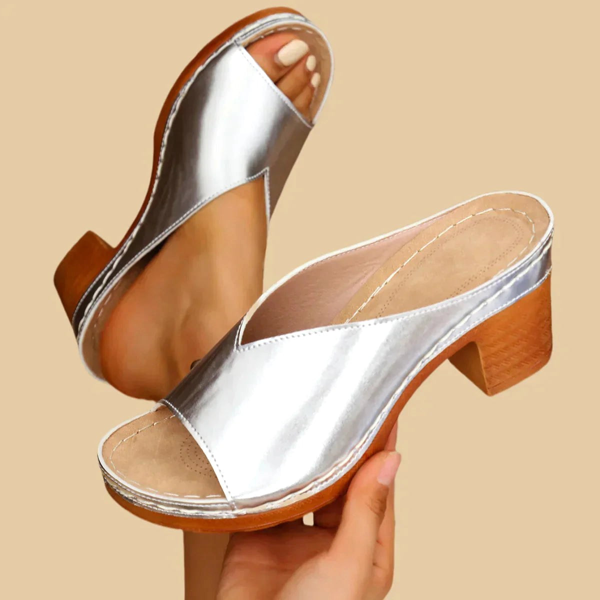 Lisa | Women's Orthopedic Sandals with Thick Supportive Heels - Silver