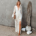 Lucille | Women's Boho Lace Maxi Dress with Deep V-Neck, Lightweight Summer Dress for Holidays and Resort Wear, Lightweight Summer Dress for Holidays and Resort Wear - White