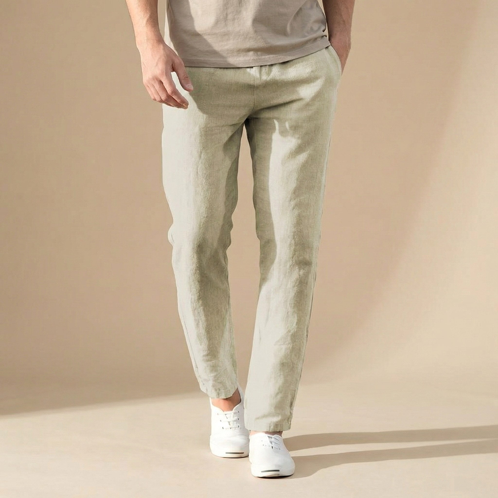 Luke | Men's Linen Trousers, Regular Fit Summer Trousers | Dressific | Beige