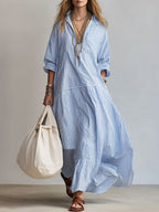 Mackenzie | Women's Striped Button-Front Maxi Shirt Dress, Flattering Summer Dress for Holidays and Everyday Wear, Flattering Summer Dress for Holidays and Everyday Wear - Blue