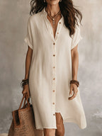 Maddison | Women's Linen Cotton Shirt Midi Dress, Buttoned Everyday Dress | Dressific