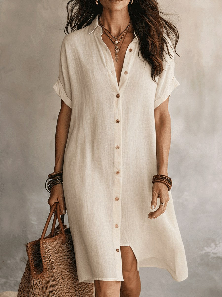 Maddison | Women's Linen Cotton Shirt Midi Dress, Buttoned Everyday Dress | Dressific