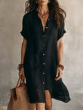 Maddison | Women's Linen Cotton Shirt Midi Dress, Buttoned Everyday Dress | Dressific