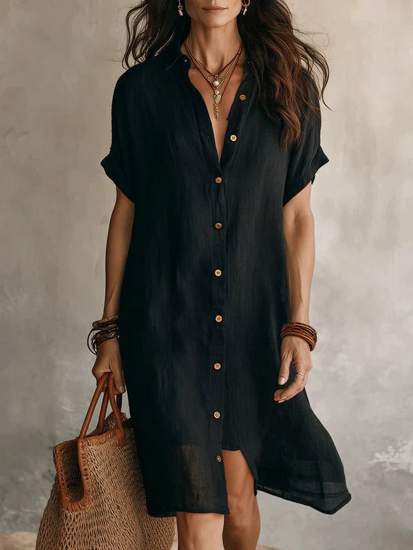 Maddison | Women's Linen Cotton Shirt Midi Dress, Buttoned Everyday Dress | Dressific