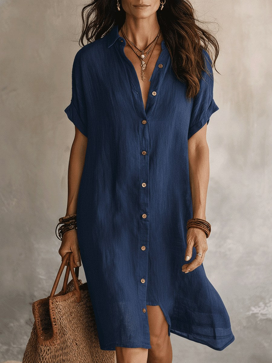 Maddison | Women's Linen Cotton Shirt Midi Dress, Buttoned Everyday Dress | Dressific