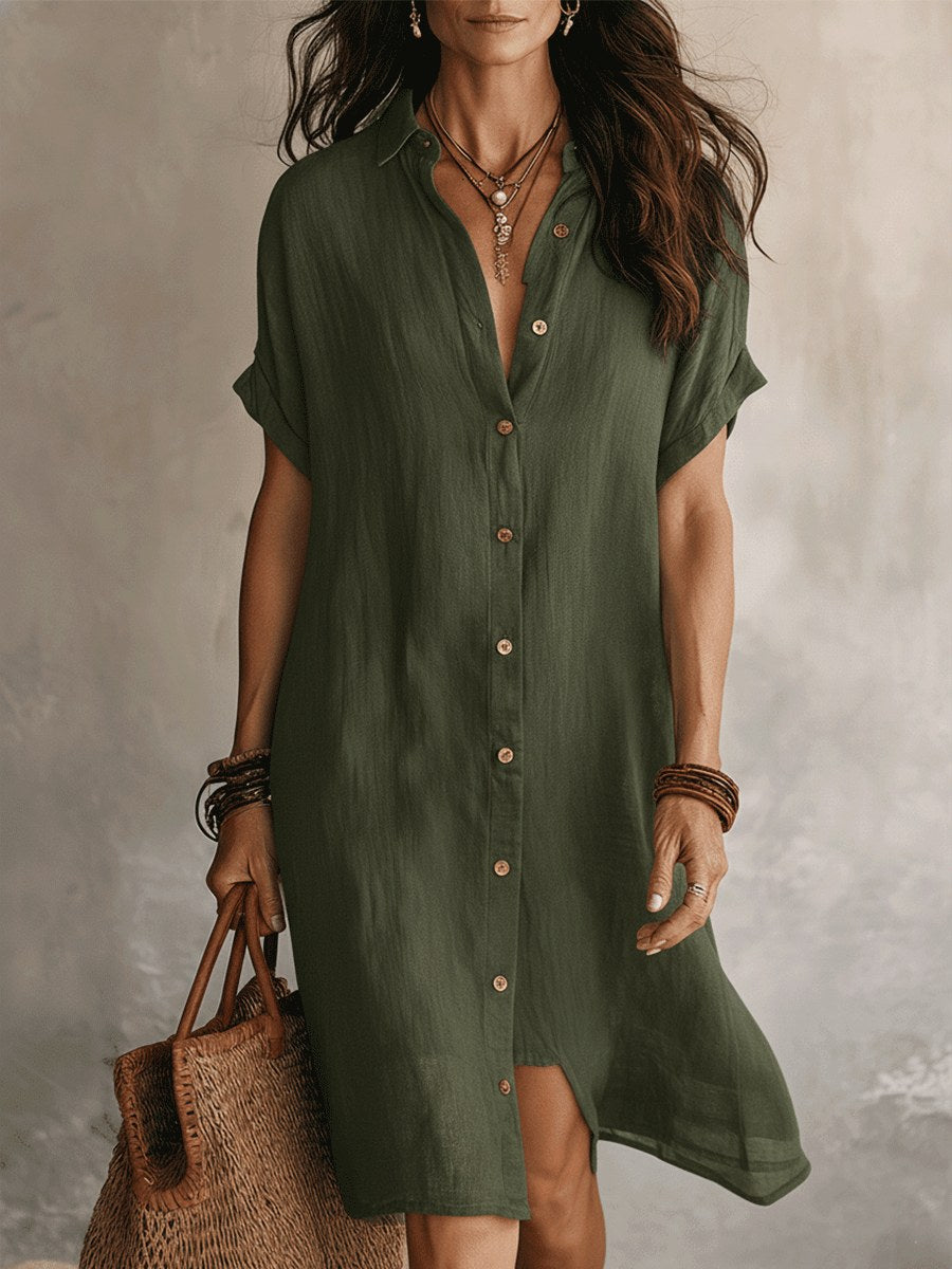 Maddison | Women's Linen Cotton Shirt Midi Dress, Buttoned Everyday Dress | Dressific