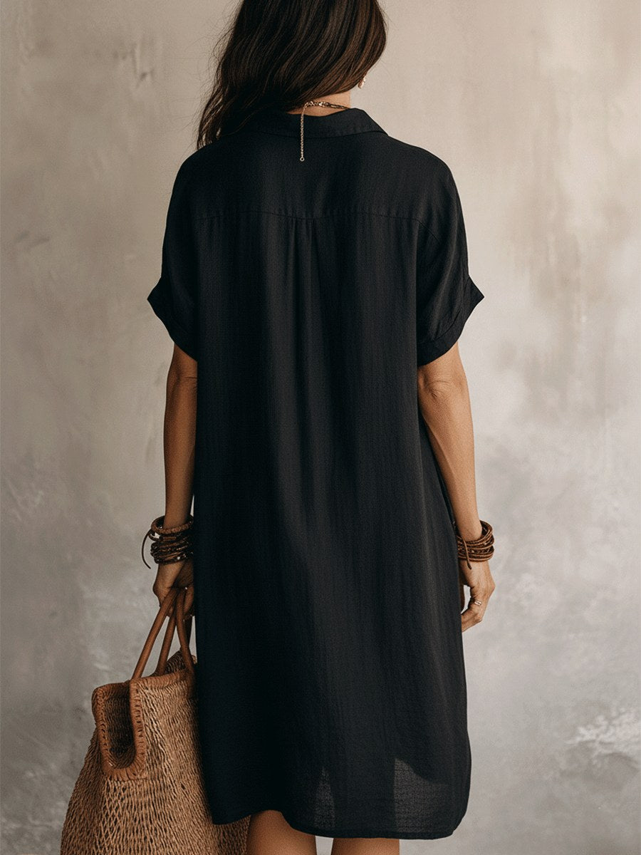Maddison | Women's Linen Cotton Shirt Midi Dress, Buttoned Everyday Dress | Dressific