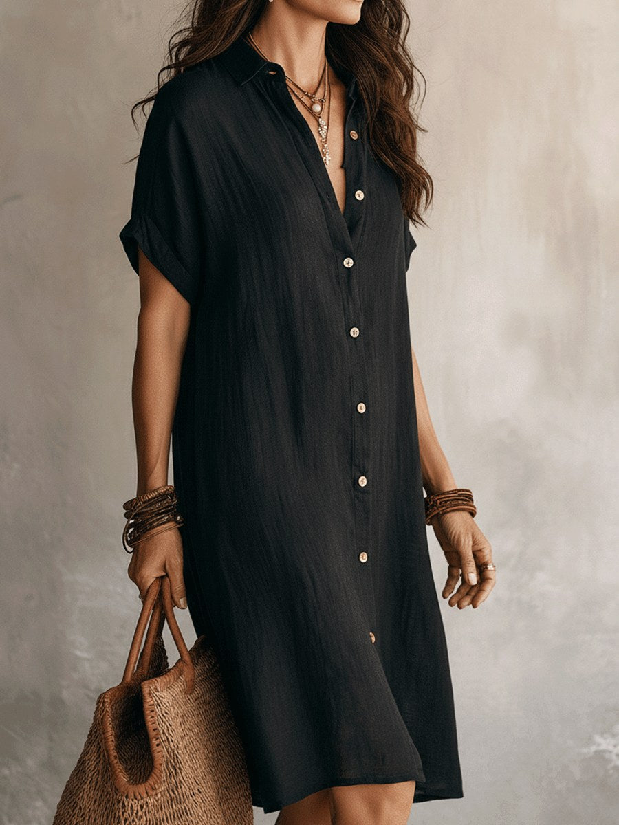 Maddison | Women's Linen Cotton Shirt Midi Dress, Buttoned Everyday Dress | Dressific