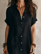 Maddison | Women's Linen Cotton Shirt Midi Dress, Buttoned Everyday Dress | Dressific