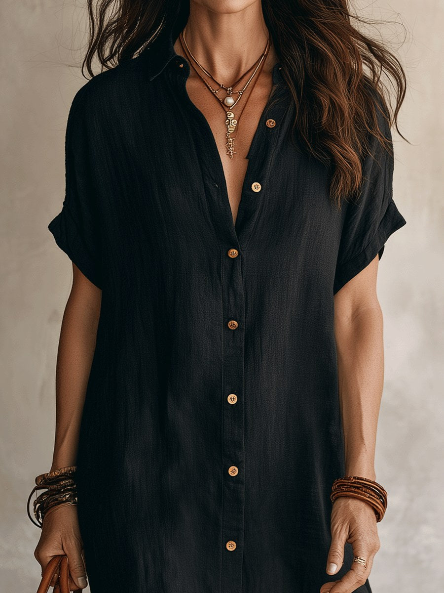 Maddison | Women's Linen Cotton Shirt Midi Dress, Buttoned Everyday Dress | Dressific