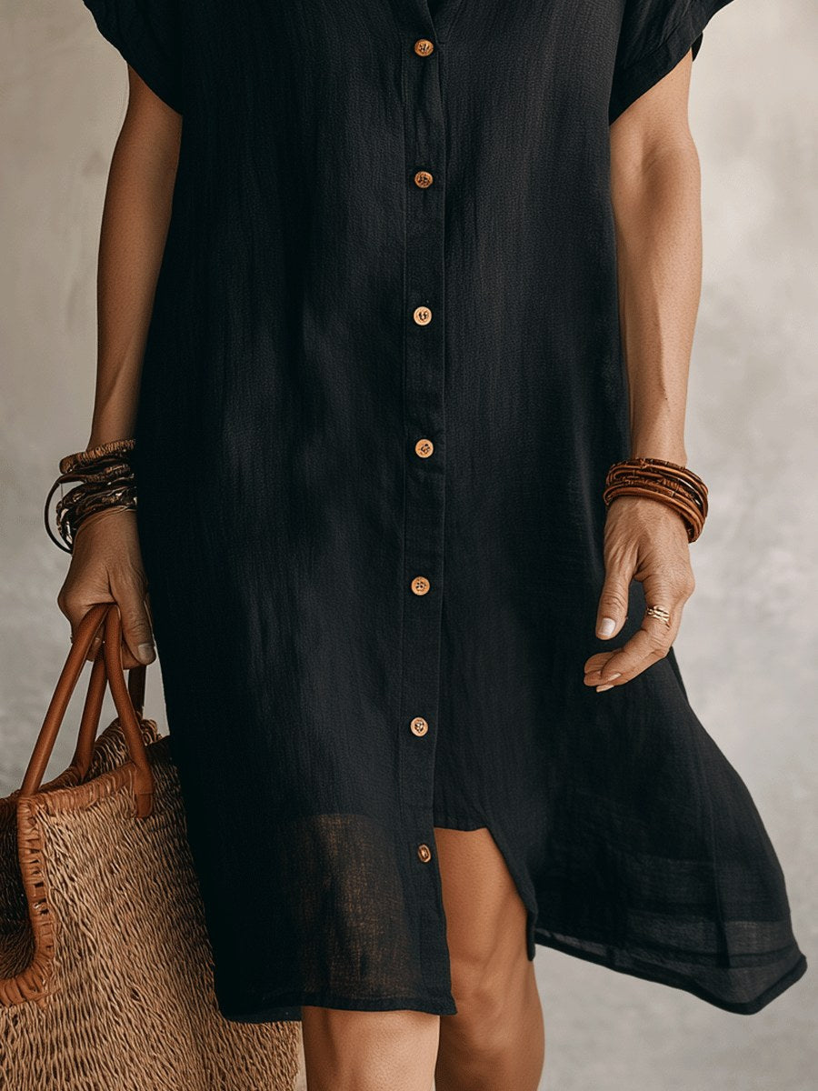 Maddison | Women's Linen Cotton Shirt Midi Dress, Buttoned Everyday Dress | Dressific