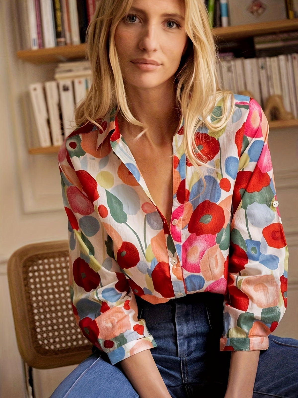 Madison | Women's Button-Down Long Sleeve Blouse with Floral Print, Lightweight Summer Top for Holidays and Casual Wear, Lightweight Summer Top for Holidays and Casual Wear - image 4