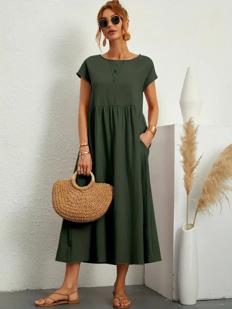 Madison | Women's Fluid Cotton Dress with Practical Pockets, Everyday Midi Dress | Dressific