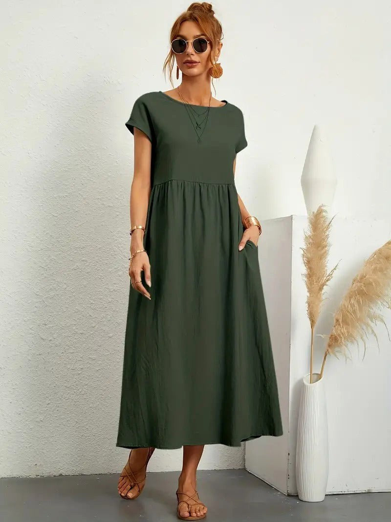 Madison | Women's Fluid Cotton Dress with Practical Pockets, Everyday Midi Dress | Dressific
