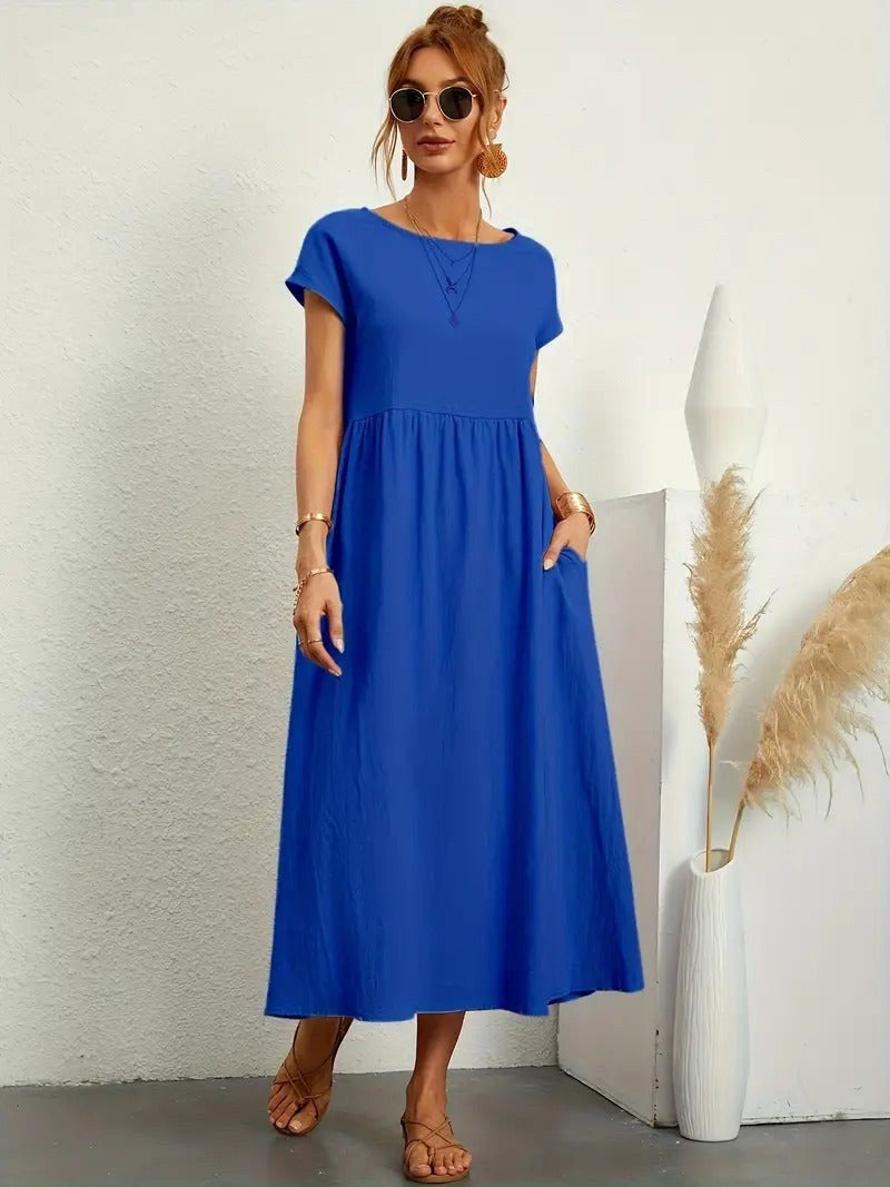 Madison | Women's Fluid Cotton Dress with Practical Pockets, Everyday Midi Dress | Dressific
