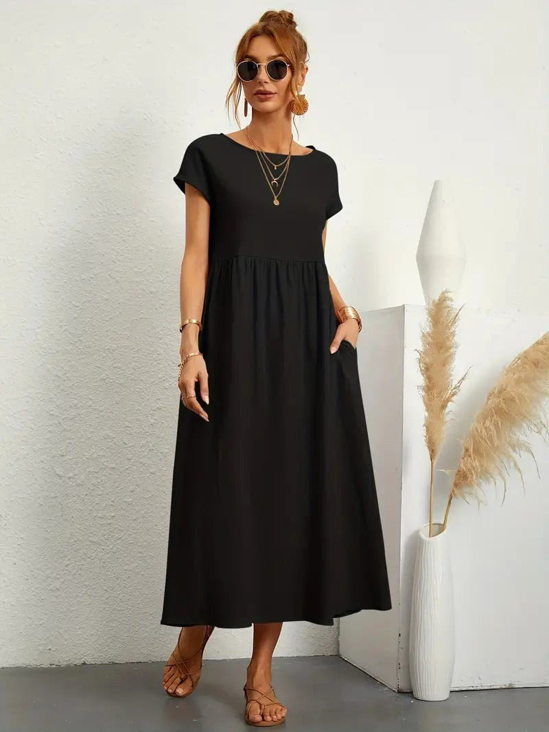 Madison | Women's Fluid Cotton Dress with Practical Pockets, Everyday Midi Dress | Dressific