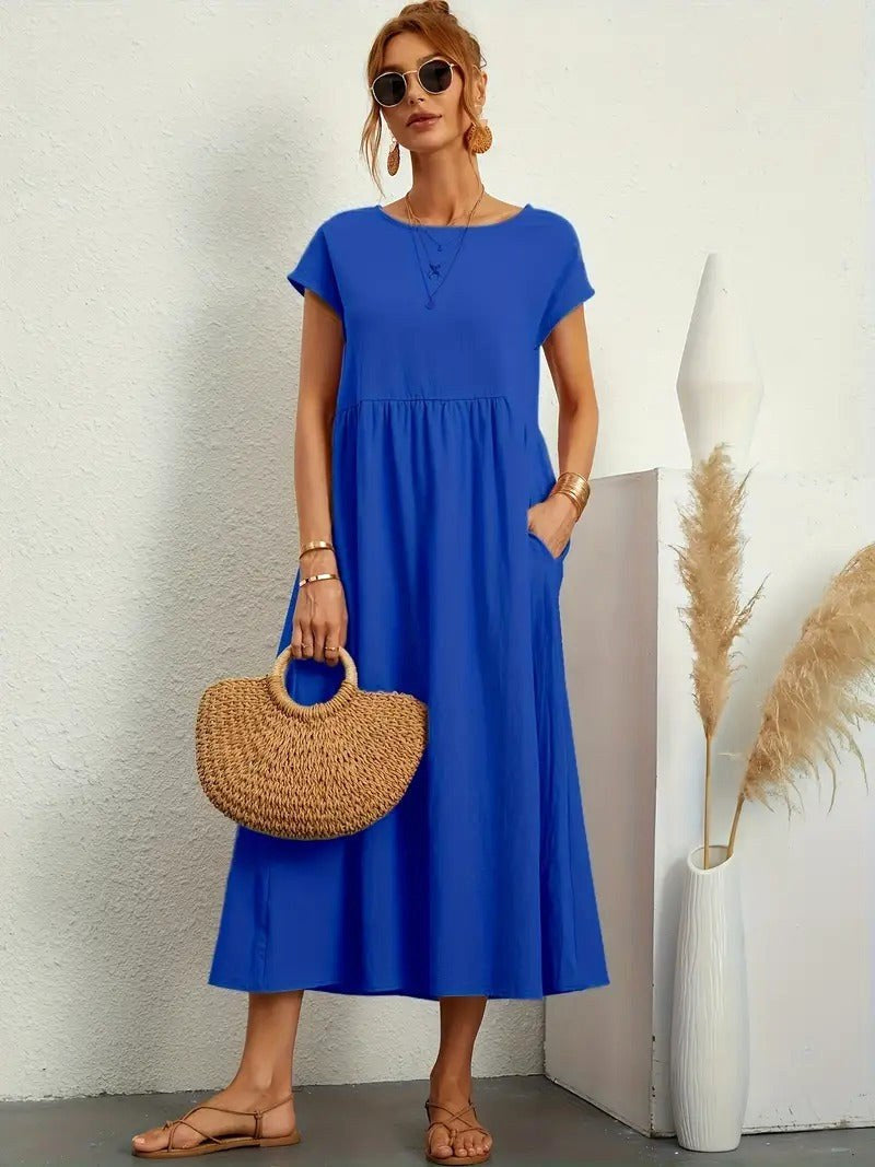 Madison | Women's Fluid Cotton Dress with Practical Pockets, Everyday Midi Dress | Dressific