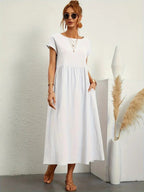 Madison | Women's Fluid Cotton Dress with Practical Pockets, Everyday Midi Dress | Dressific
