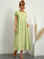 Madison | Women's Fluid Cotton Dress with Practical Pockets, Everyday Midi Dress | Dressific