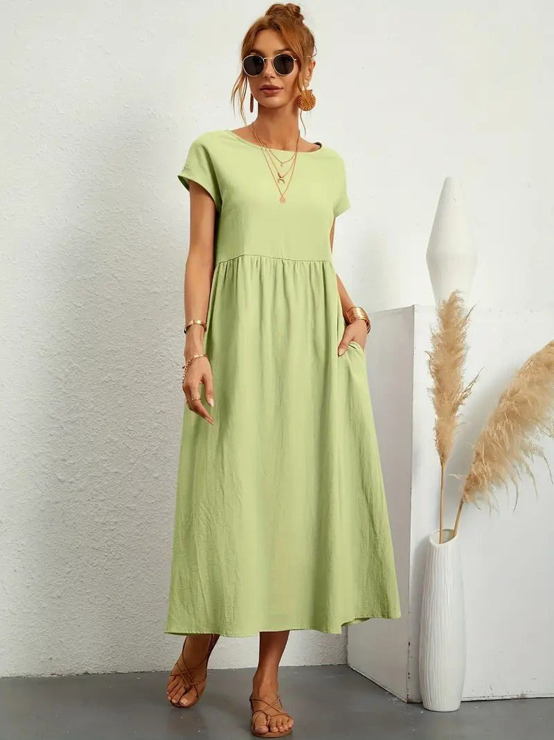 Madison | Women's Fluid Cotton Dress with Practical Pockets, Everyday Midi Dress | Dressific