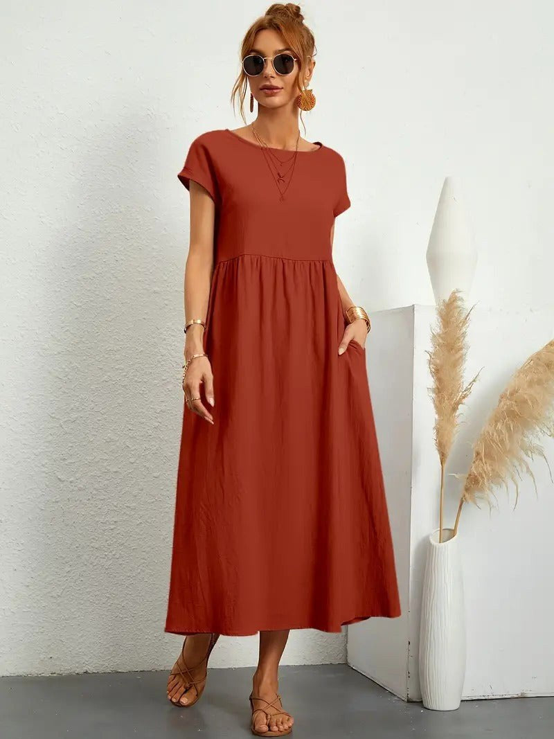 Madison | Women's Fluid Cotton Dress with Practical Pockets, Everyday Midi Dress | Dressific
