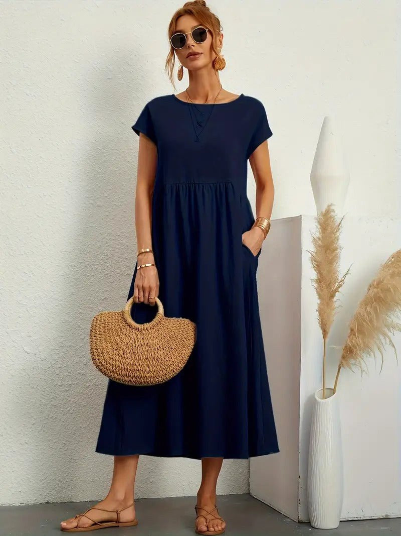 Madison | Women's Fluid Cotton Dress with Practical Pockets, Everyday Midi Dress | Dressific