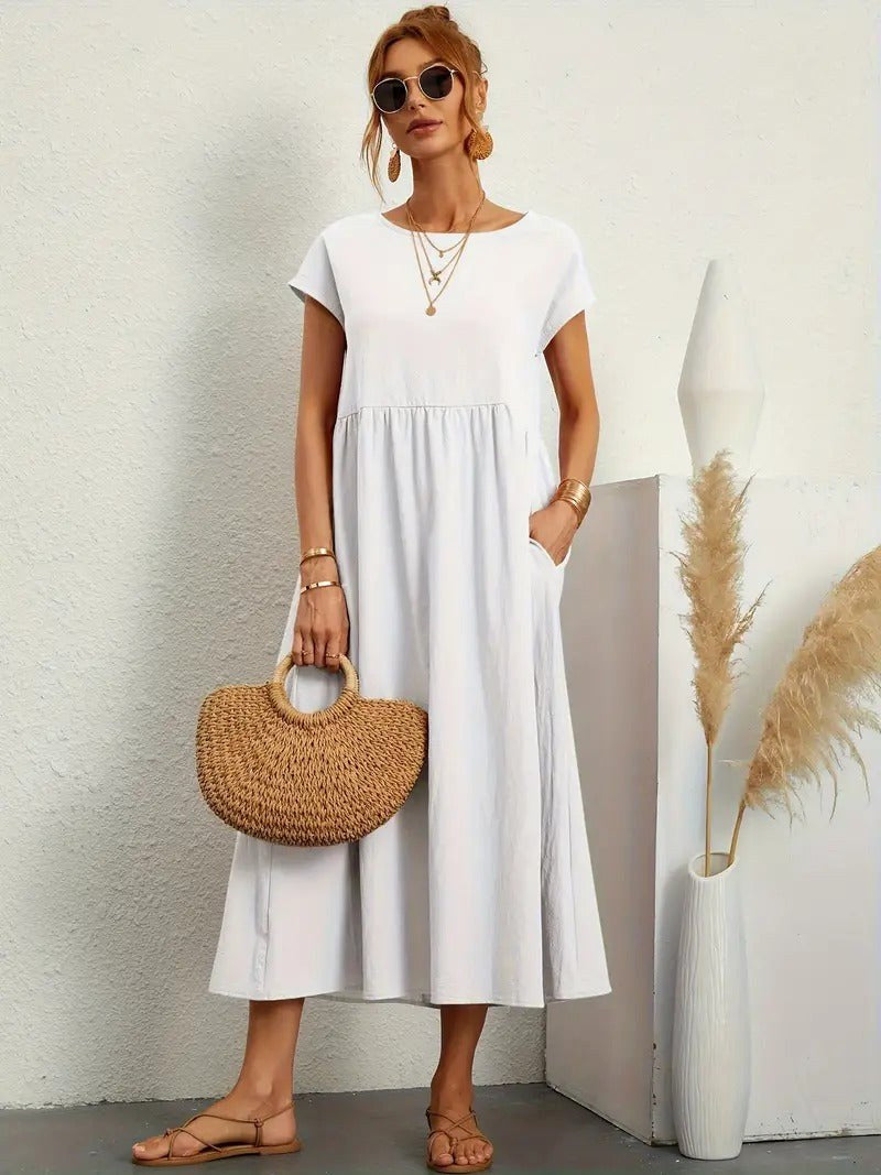 Madison | Women's Fluid Cotton Dress with Practical Pockets, Everyday Midi Dress | Dressific