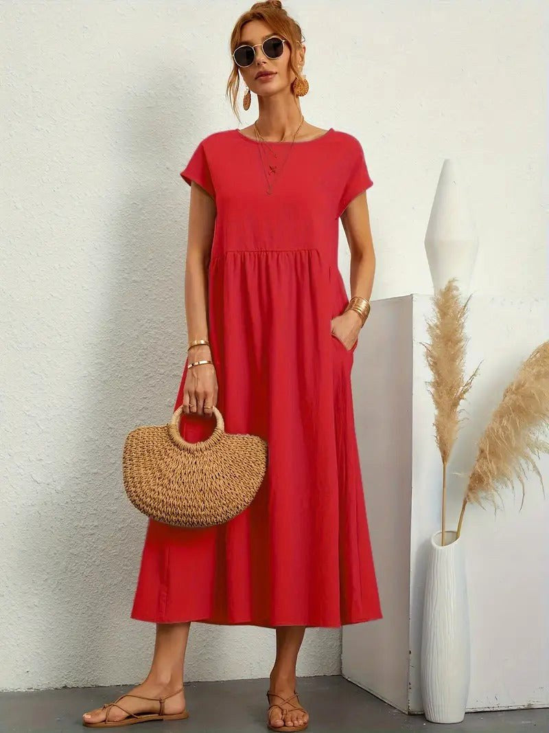 Madison | Women's Fluid Cotton Dress with Practical Pockets, Everyday Midi Dress | Dressific