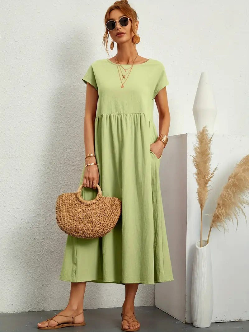 Madison | Women's Fluid Cotton Dress with Practical Pockets, Everyday Midi Dress | Dressific