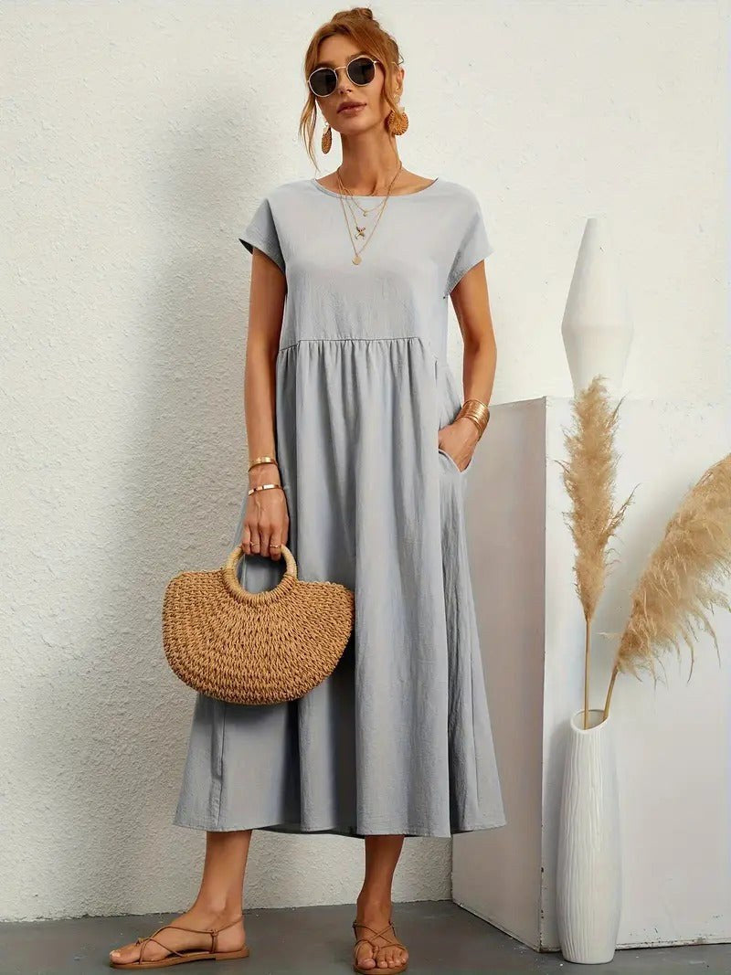 Madison | Women's Fluid Cotton Dress with Practical Pockets, Everyday Midi Dress | Dressific