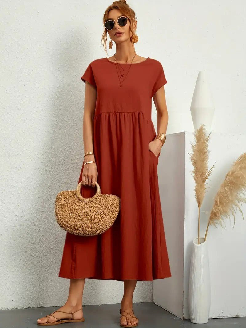 Madison | Women's Fluid Cotton Dress with Practical Pockets, Everyday Midi Dress | Dressific