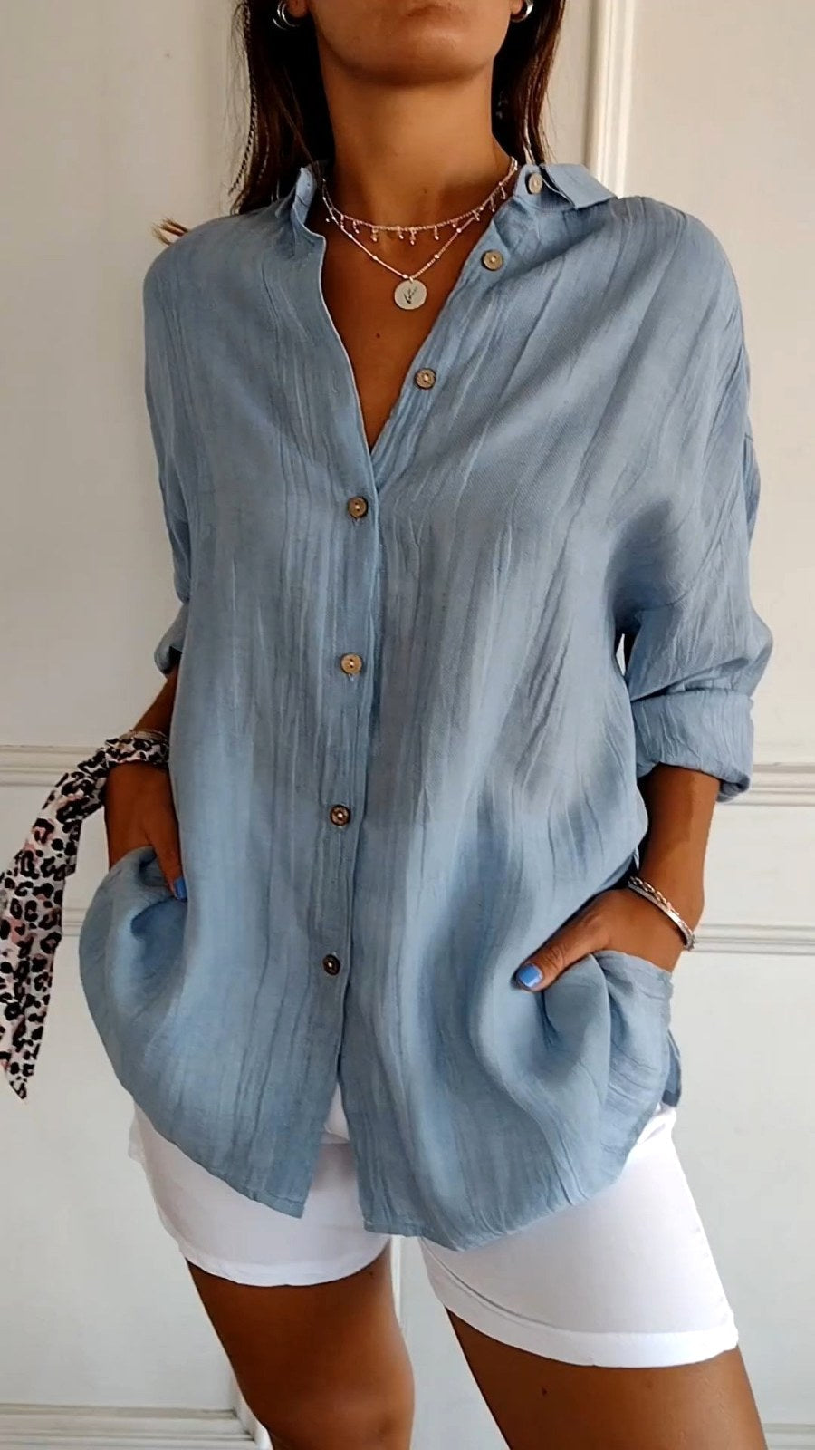 Madison | Women's Linen Button-Down Shirt, Lightweight Summer Top for Holidays and Casual Wear, Lightweight Summer Top for Holidays and Casual Wear - Dusty Blue