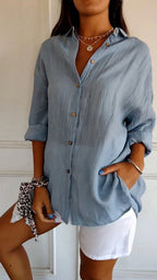 Madison | Women's Linen Button-Down Shirt, Lightweight Summer Top for Holidays and Casual Wear, Lightweight Summer Top for Holidays and Casual Wear - Khaki