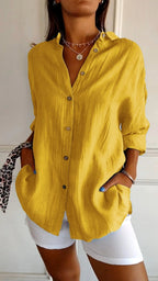 Madison | Women's Linen Button-Down Shirt, Lightweight Summer Top for Holidays and Casual Wear, Lightweight Summer Top for Holidays and Casual Wear - Teal Blue
