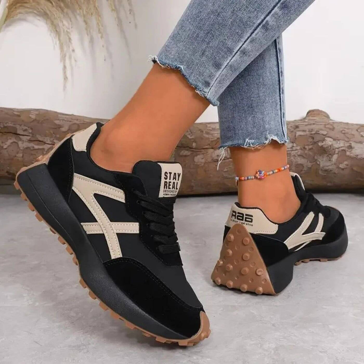 Madison | Women's Slip-Resistant Trainers with Breathable Design, Supportive Summer Footwear for Walking and Everyday Wear - Black / Beige